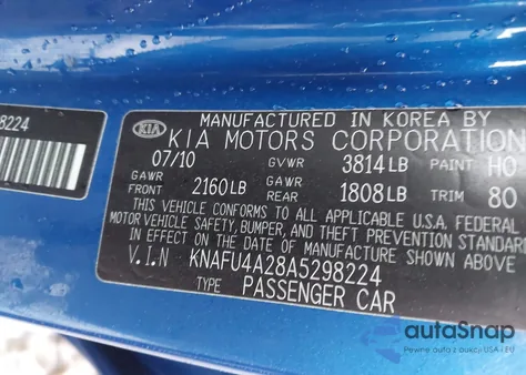 2010 Kia Forte Ex from USA, damaged, VIN KNAFU4A28A5298224